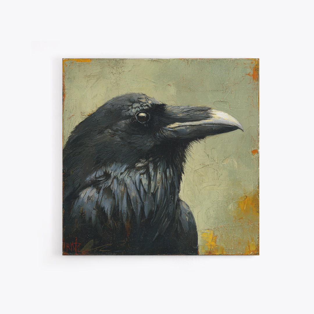 Raven Silhouette with Gothic Atmosphere Canvas Print, Bird Art, Floral Art, Living Room Decor, Fine Art, Flight, BIR-1x1-9