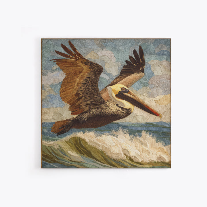 Pelican Flying over Coastal Waves Canvas Print, Bird Art, Rustic Home Decor, Living Room Decor, Fine Art, Flight, BIR-1x1-90