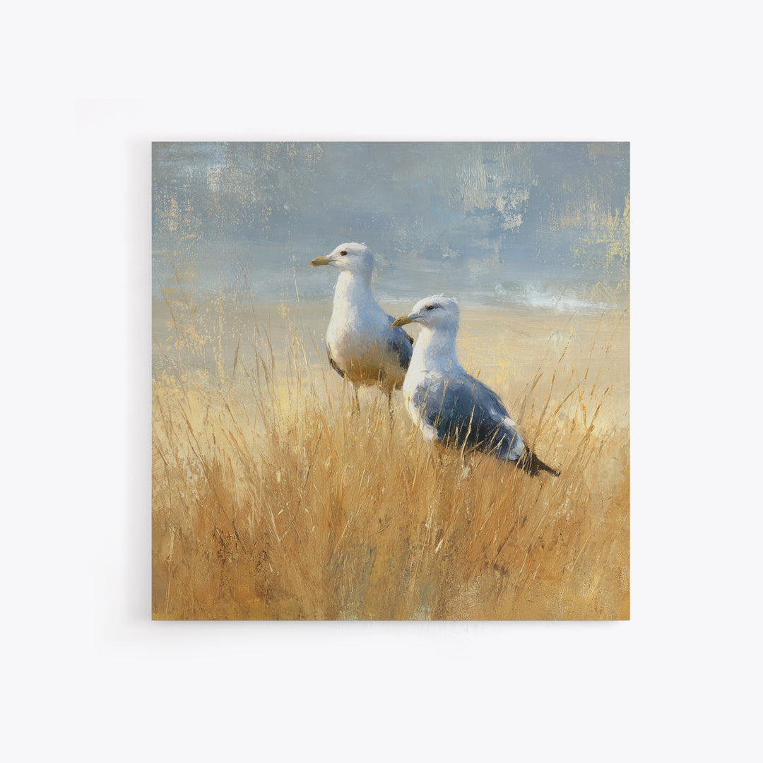 Seagulls Above a Pale Beach Horizon Canvas Print, Bird Art, Rustic Home Decor, Living Room Decor, Fine Art, Flight, BIR-1x1-92