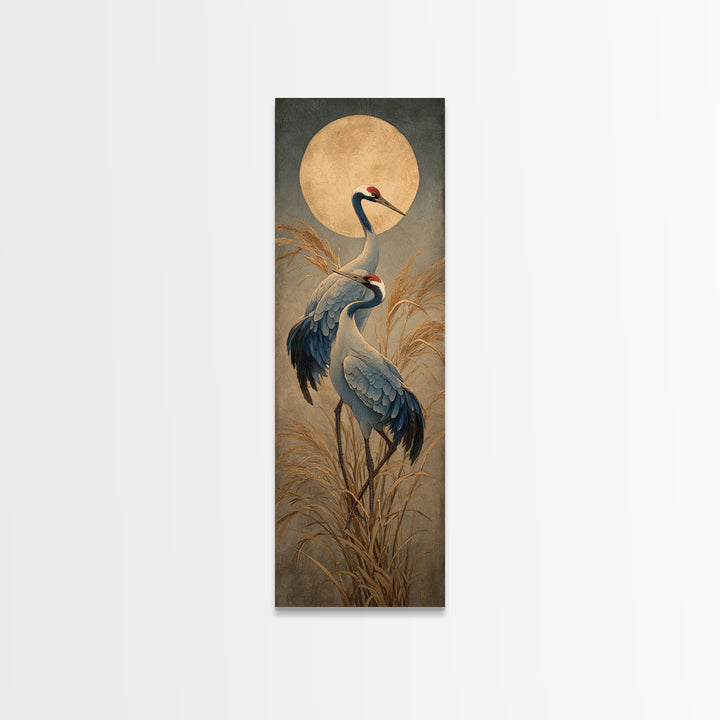 Pair of Cranes Dancing Framed Canvas Print, Bird Art, Home Decor, Living Room Decor, Abstract Art, Flight, Modern Wall Art, BIR-1x3-15