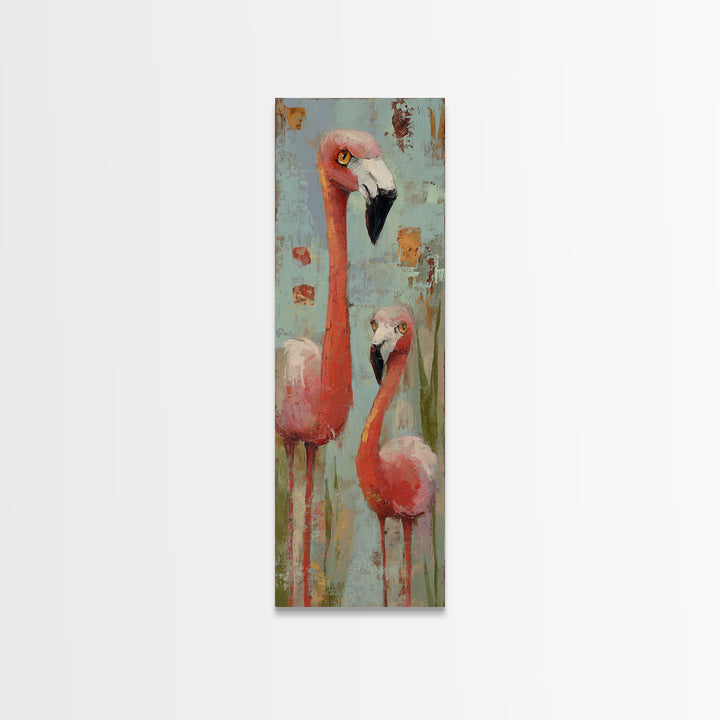 Flamingo Pair in Coral Water Reflections Canvas Print, Bird Art, Digital Download Art, Living Room Decor, Fine Art, Flight, BIR-1x3-22