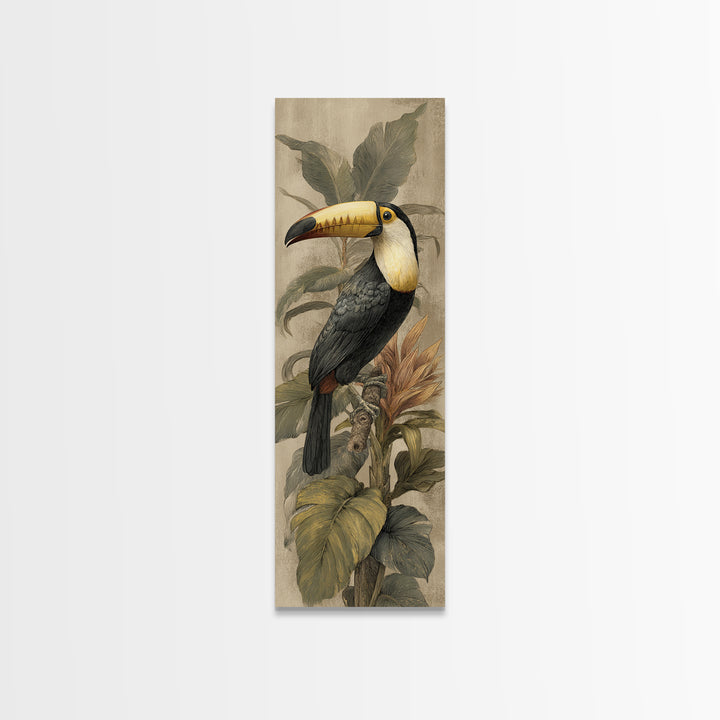 Toucan Framed by Bold Jungle Foliage Canvas Print, Bird Art, Wall Art, Living Room Decor, Fine Art, Flight, Japanese Wall Art, BIR-1x3-35