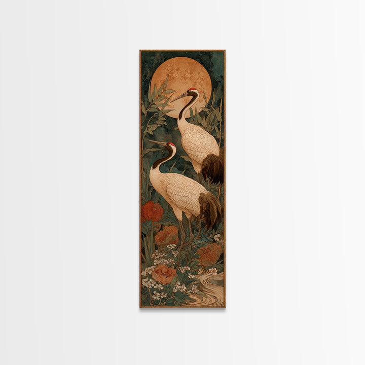 Pair of Cranes Dancing Canvas Print, Bird Art, Original Art, Living Room Decor, Fine Art, Flight, Mcm Decor, Bird Prints, BIR-1x3-39