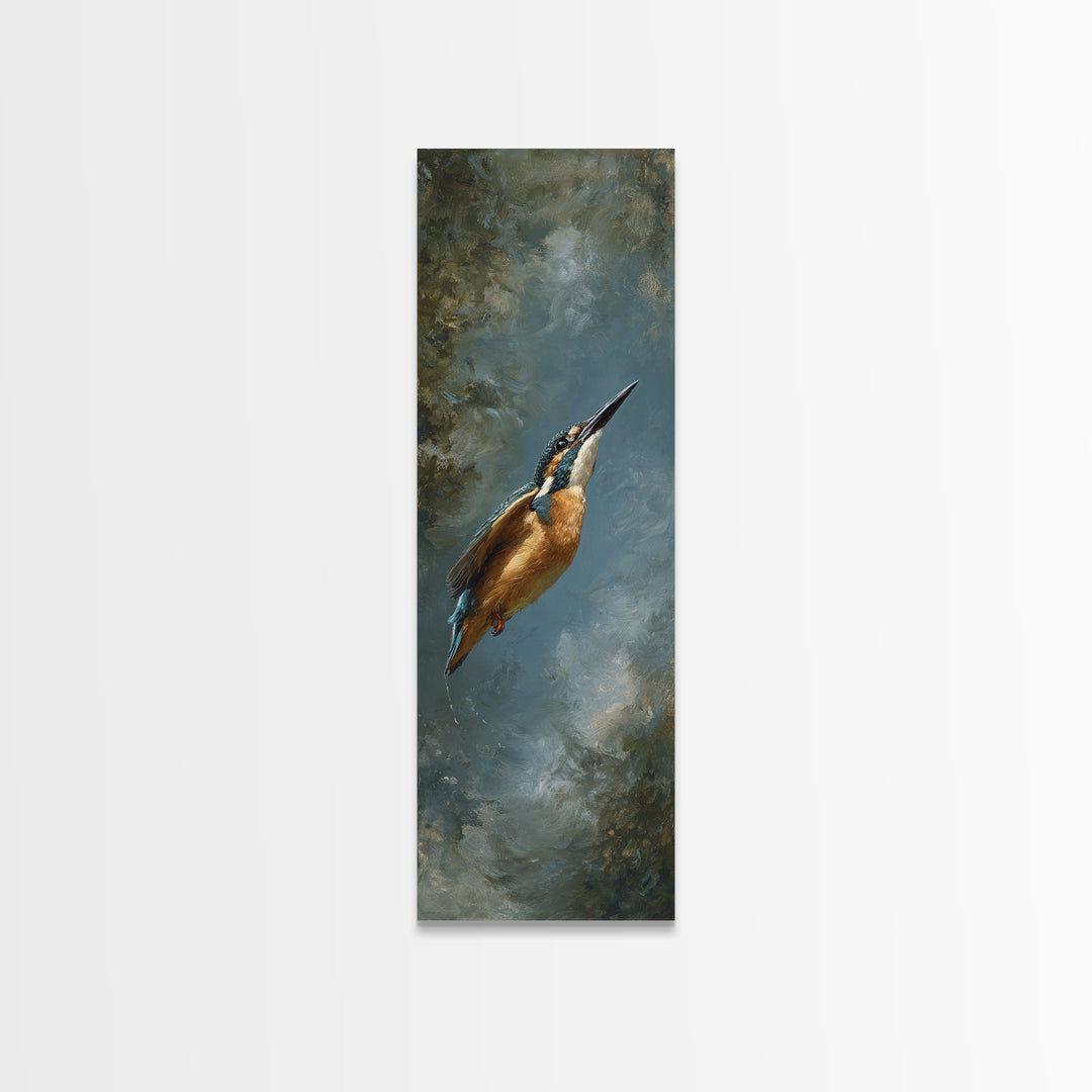 Kingfisher Diving Toward Blue Water Framed Canvas Print, Bird Art, Printable Art, Living Room Decor, Fine Art, Flight, BIR-1x3-47
