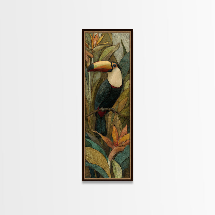Toucan Framed by Bold Jungle Foliage Canvas Print, Bird Art, Watercolor Painting, Living Room Decor, Fine Art, Flight, BIR-1x3-59