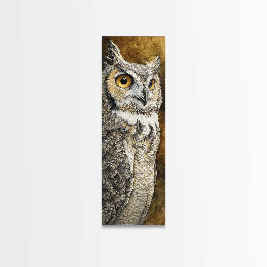 Owl Portrait with Wise Golden Eyes Canvas Print, Bird Art, Bird Prints, Living Room Decor, Fine Art, Flight, Modern Decor, BIR-1x3-89
