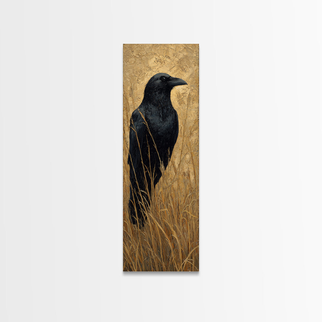 Raven Silhouette with Gothic Atmosphere Canvas Print, Bird Art, Minimalist Decor, Living Room Decor, Fine Art, Flight, BIR-1x3-93