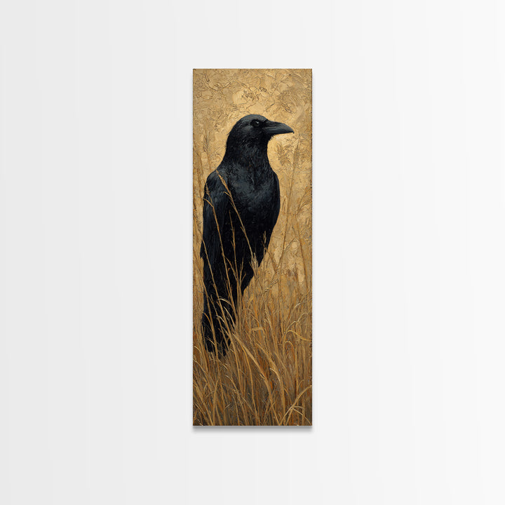 Raven Silhouette with Gothic Atmosphere Canvas Print, Bird Art, Minimalist Decor, Living Room Decor, Fine Art, Flight, BIR-1x3-93