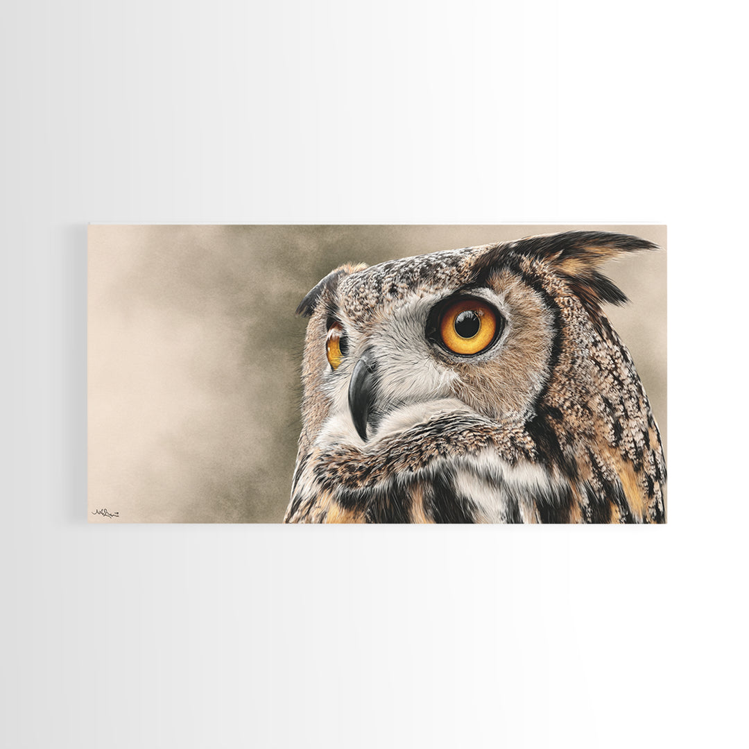 Owl Portrait with Wise Golden Eyes Framed Canvas Print, Bird Art, Home Decor, Living Room Decor, Flight, Modern Wall Art, BIR-2x1-1