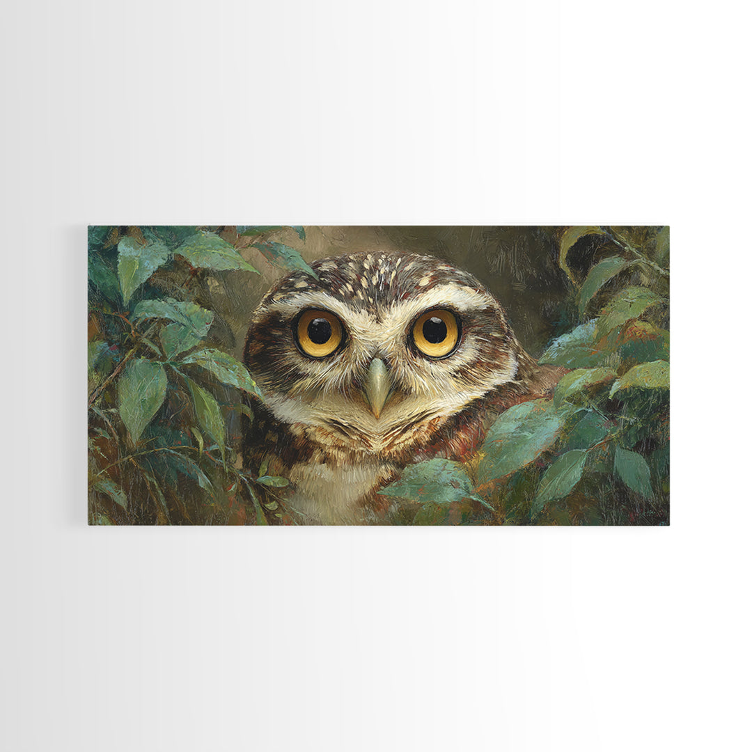 Owl Portrait with Wise Golden Eyes Framed Canvas Print, Bird Art, Home Decor, Living Room Decor, Flight, Modern Wall Art, BIR-2x1-25
