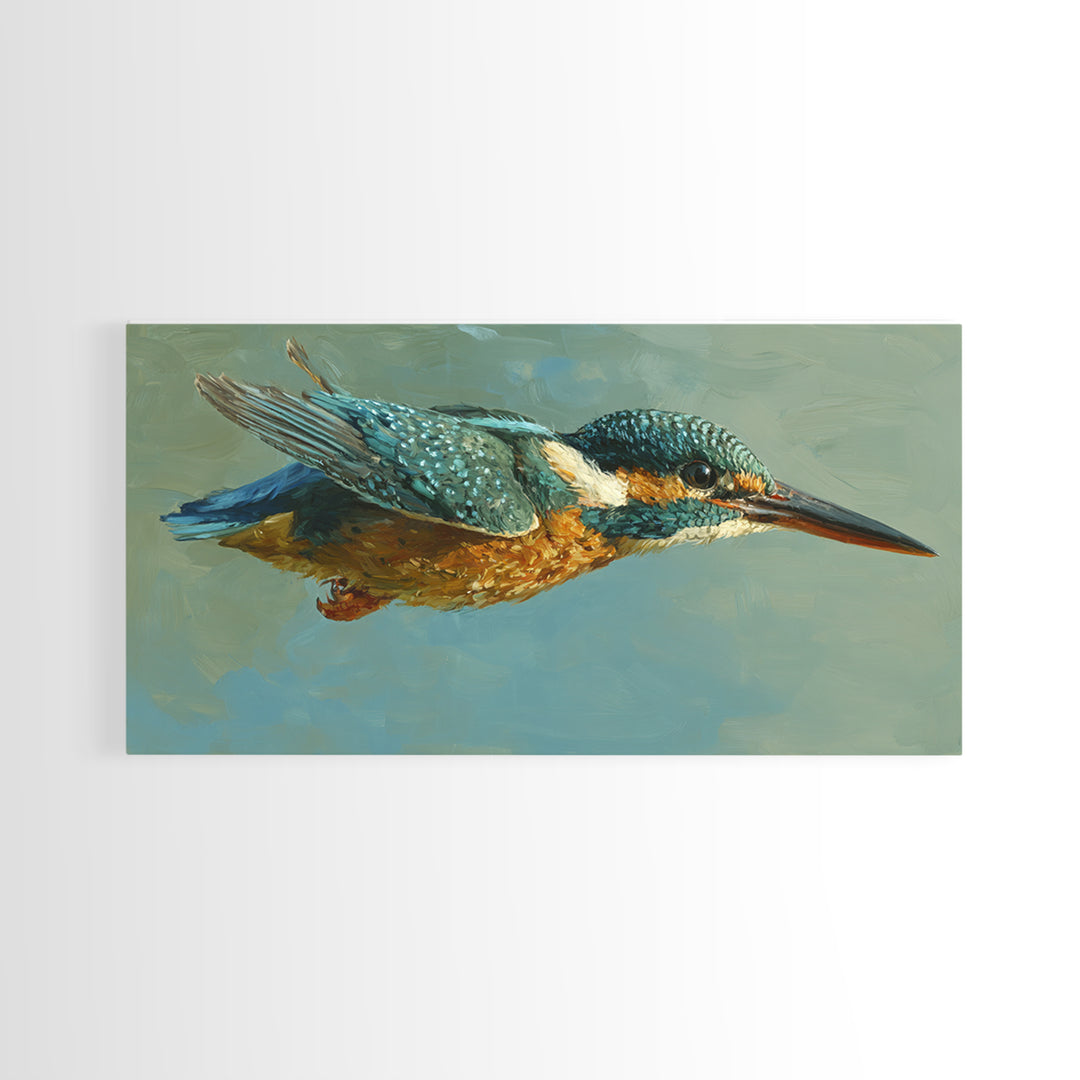Kingfisher Diving Toward Blue Water Canvas Print, Bird Art, Digital Print, Living Room Decor, Fine Art, Flight, Bird Prints, BIR-2x1-31