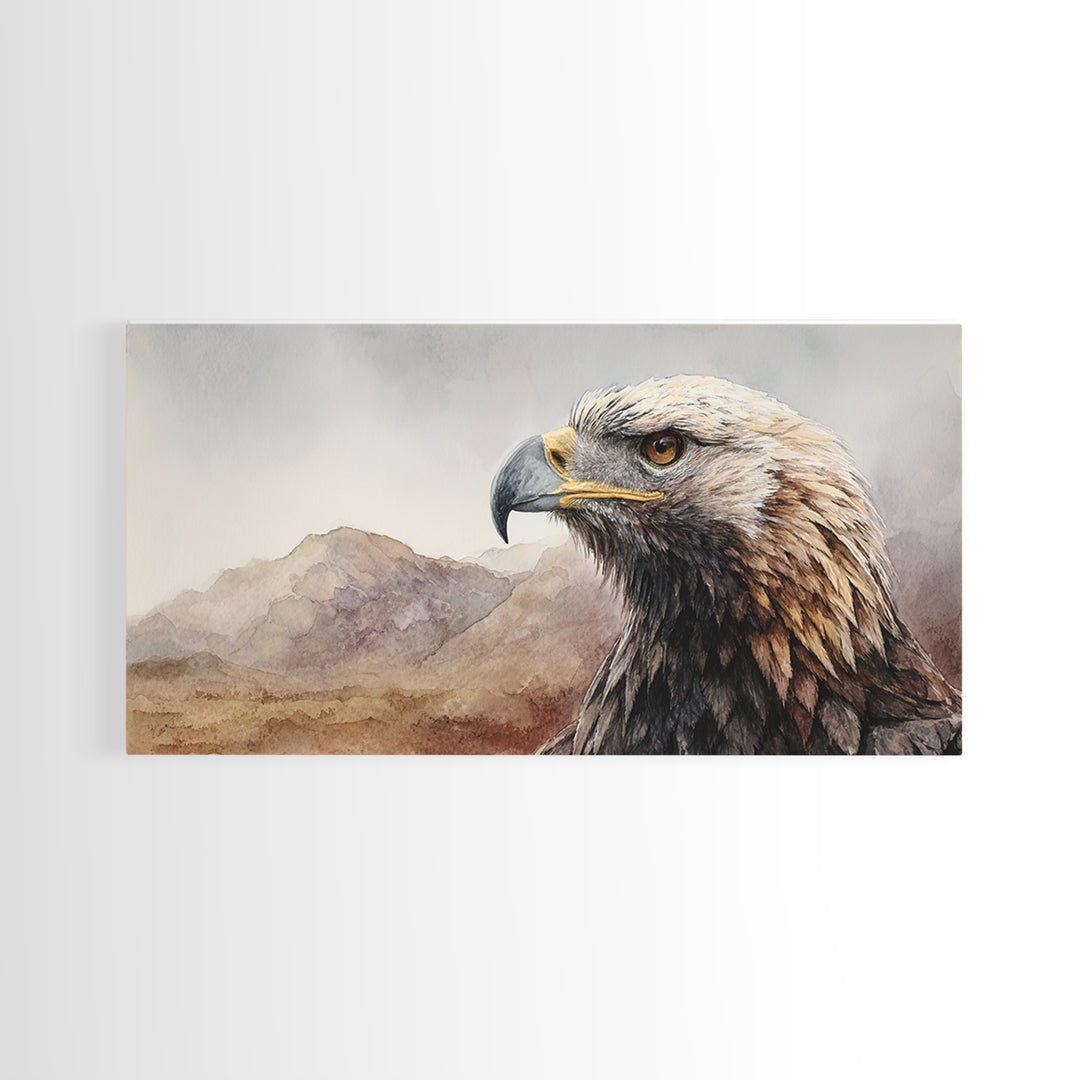 Eagle Portrait with Dramatic Mountain Wind Canvas Print, Bird Art, Contemporary Art, Living Room Decor, Oil Painting, Flight, BIR-2x1-32