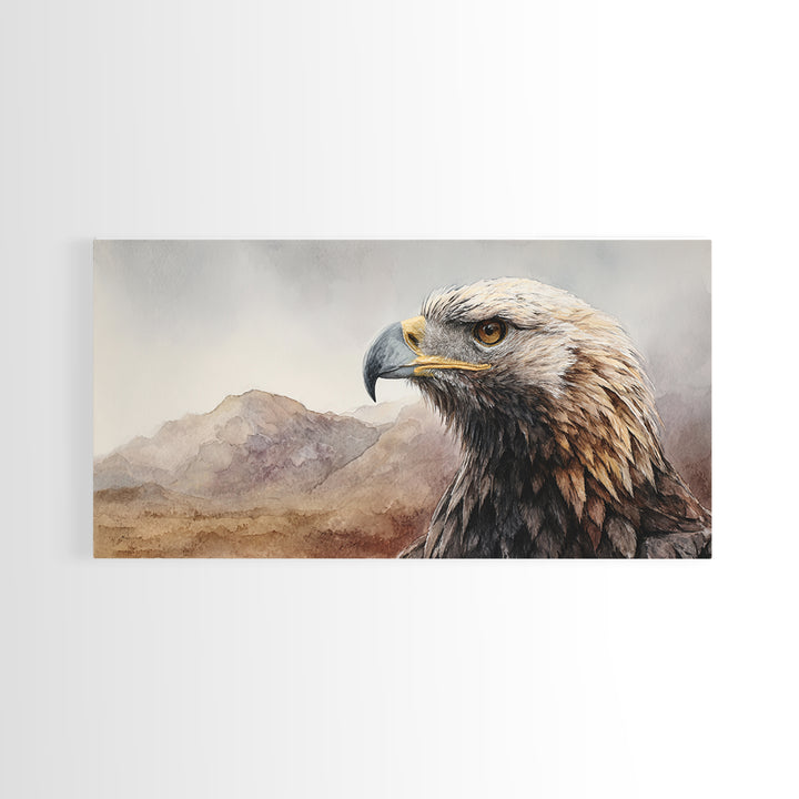Eagle Portrait with Dramatic Mountain Wind Canvas Print, Bird Art, Contemporary Art, Living Room Decor, Oil Painting, Flight, BIR-2x1-32
