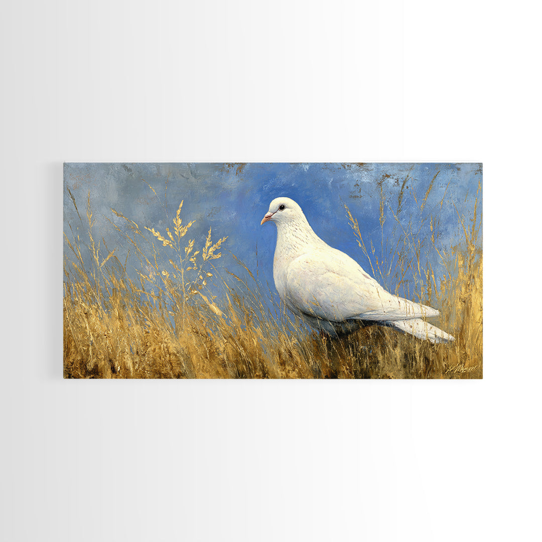 White Dove with Olive Branch and Calm Canvas Print, Bird Art, Wall Art, Living Room Decor, Fine Art, Flight, Japanese Wall Art, BIR-2x1-36