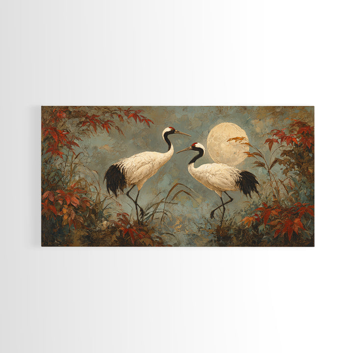 Pair of Cranes Dancing Canvas Print, Bird Art, Watercolor Painting, Living Room Decor, Oil Painting, Flight, Living Room Art, BIR-2x1-47