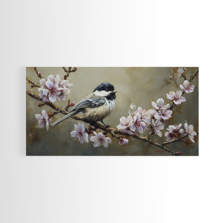 Songbird Perched on Cherry Blossoms Canvas Print, Bird Art, Printable Wall Art, Living Room Decor, Fine Art, Flight, Modern Art, BIR-2x1-52