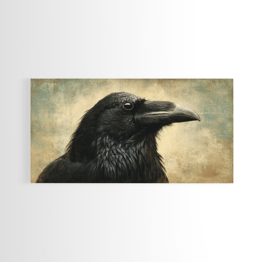 Raven Silhouette with Gothic Atmosphere Canvas Print, Bird Art, Digital Print, Living Room Decor, Oil Painting, Flight, BIR-2x1-53