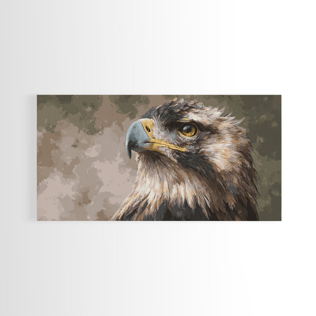 Eagle Portrait with Dramatic Mountain Wind Framed Canvas Print, Bird Art, Mid Century Modern, Living Room Decor, Flight, BIR-2x1-56