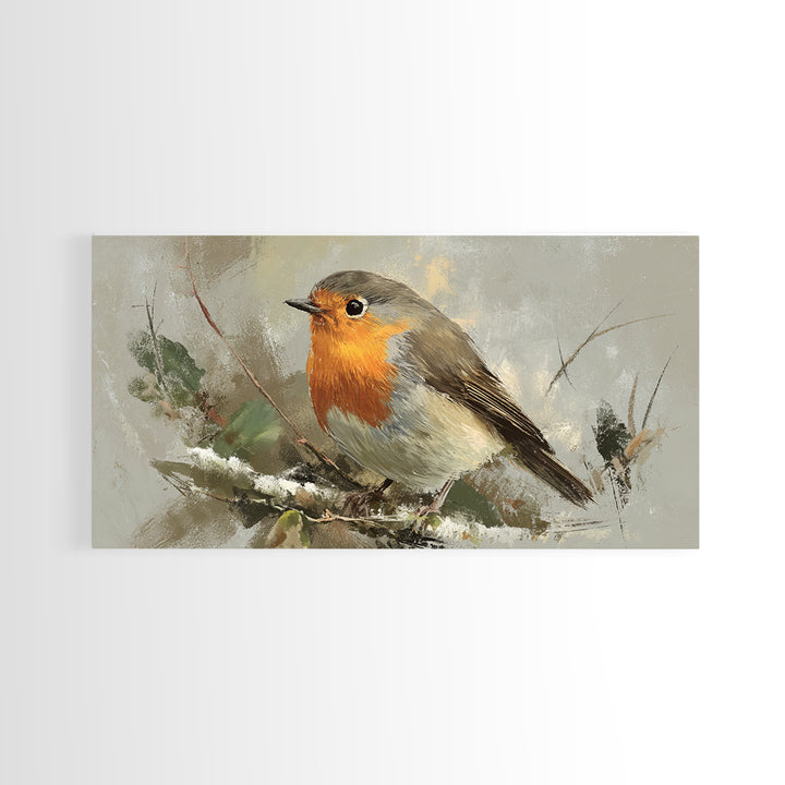 Robin in a Spring Garden with Soft Framed Canvas Print, Bird Art, Bird Prints, Living Room Decor, Watercolor Art, Flight, BIR-2x1-59