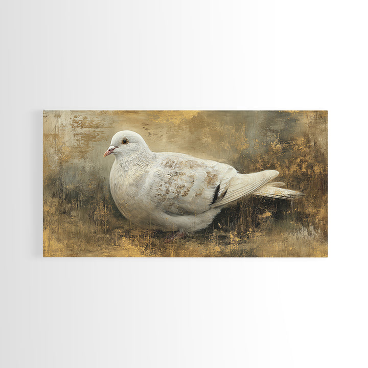 White Dove with Olive Branch and Calm Framed Canvas Print, Bird Art, Art Deco, Living Room Decor, Flight, Gallery Wall, BIR-2x1-60