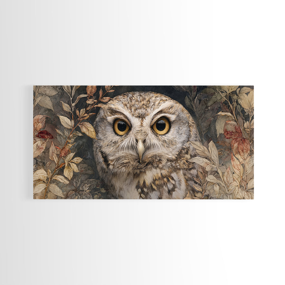 Owl Portrait with Wise Golden Eyes Canvas Print, Bird Art, Original Art, Living Room Decor, Fine Art, Flight, Mcm Decor, BIR-2x1-73