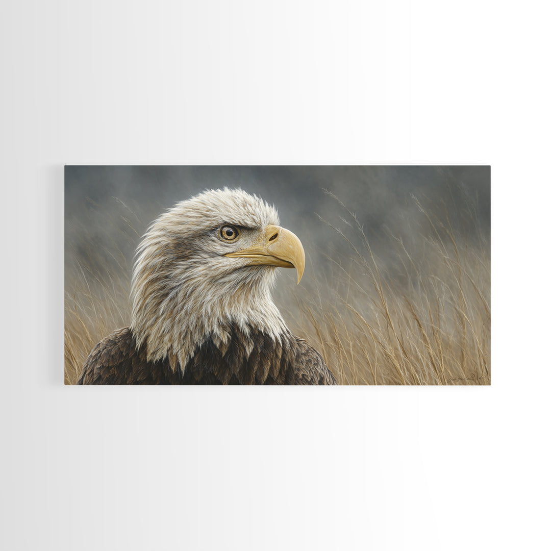 Eagle Portrait with Dramatic Mountain Wind Framed Canvas Print, Bird Art, Luxury Decor, Living Room Decor, Fine Art, Flight, BIR-2x1-8