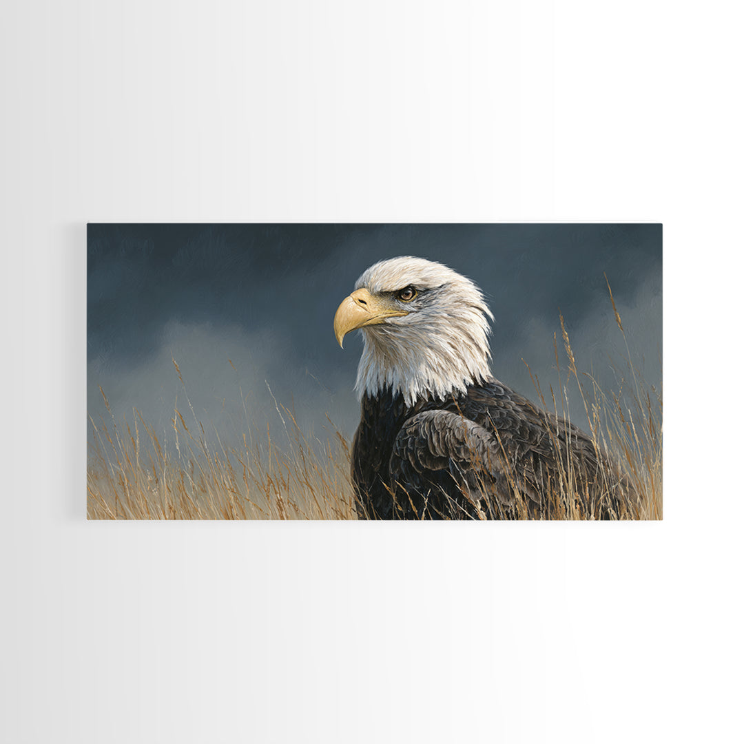 Eagle Portrait with Dramatic Mountain Wind Framed Canvas Print, Bird Art, Modern Art, Living Room Decor, Fine Art, Flight, BIR-2x1-80