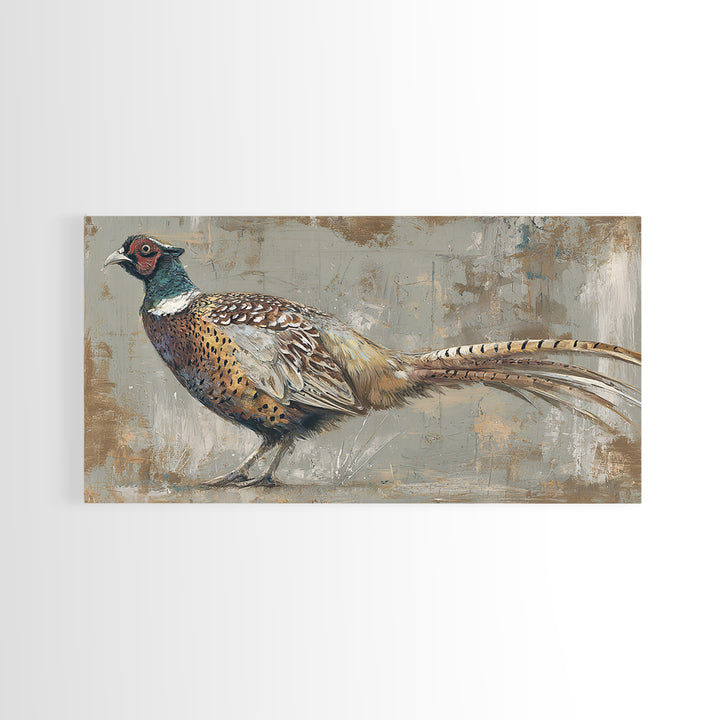 Pheasant with Ornate Feather Details Framed Canvas Print, Bird Art, Mid Century Wall Art, Living Room Decor, Fine Art, Flight, BIR-2x1-87