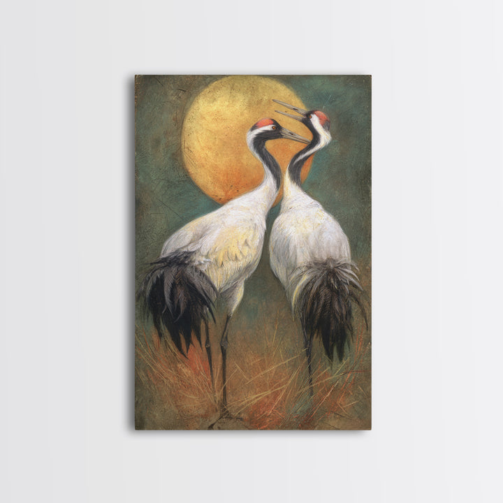Pair of Cranes Dancing Canvas Print, Bird Art, Forest Wall Art, Living Room Decor, Abstract Art, Flight, Minimalist Decor, BIR-2x3-11
