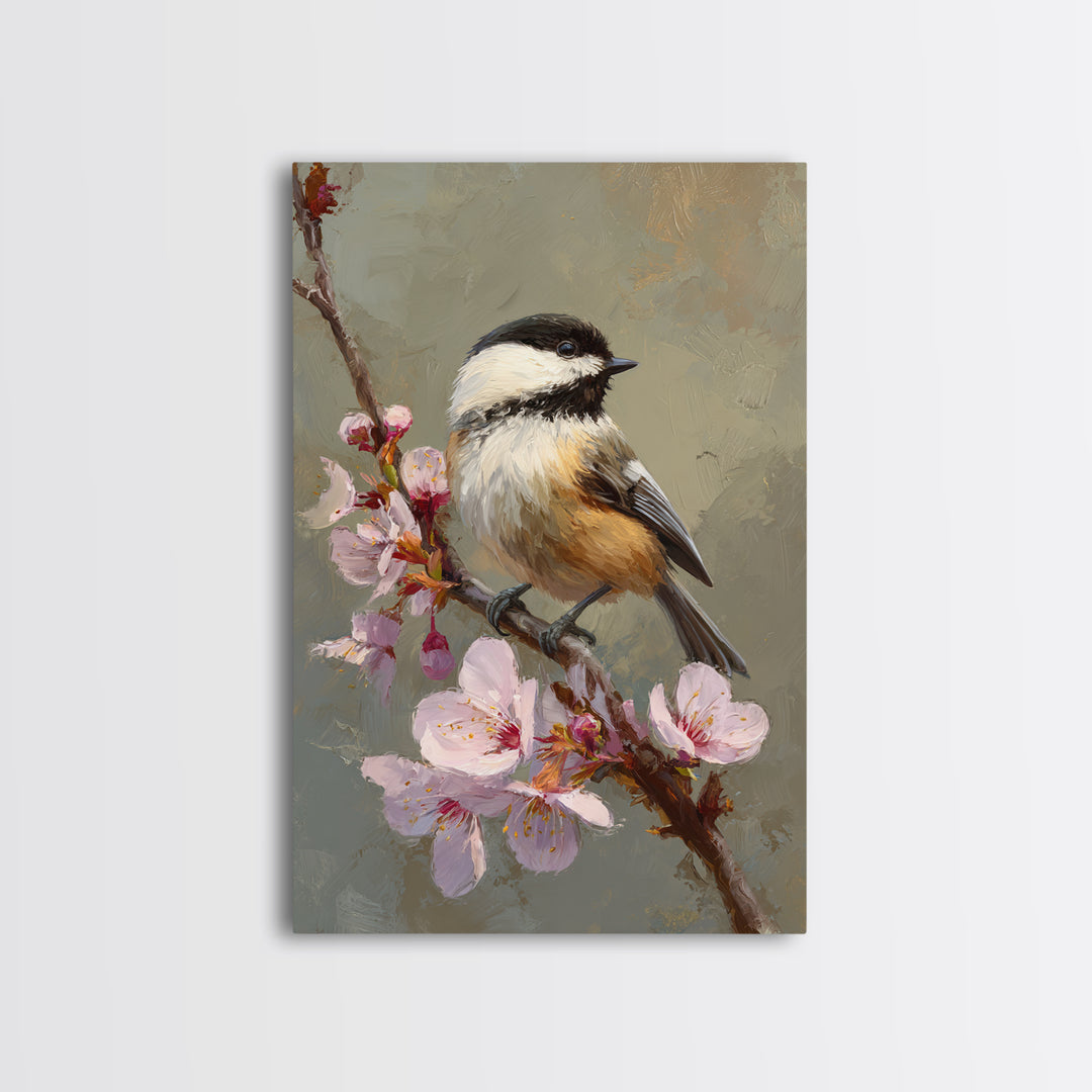 Songbird Perched on Cherry Blossoms Canvas Print, Bird Art, Digital Download Art, Living Room Decor, Fine Art, Flight, BIR-2x3-16