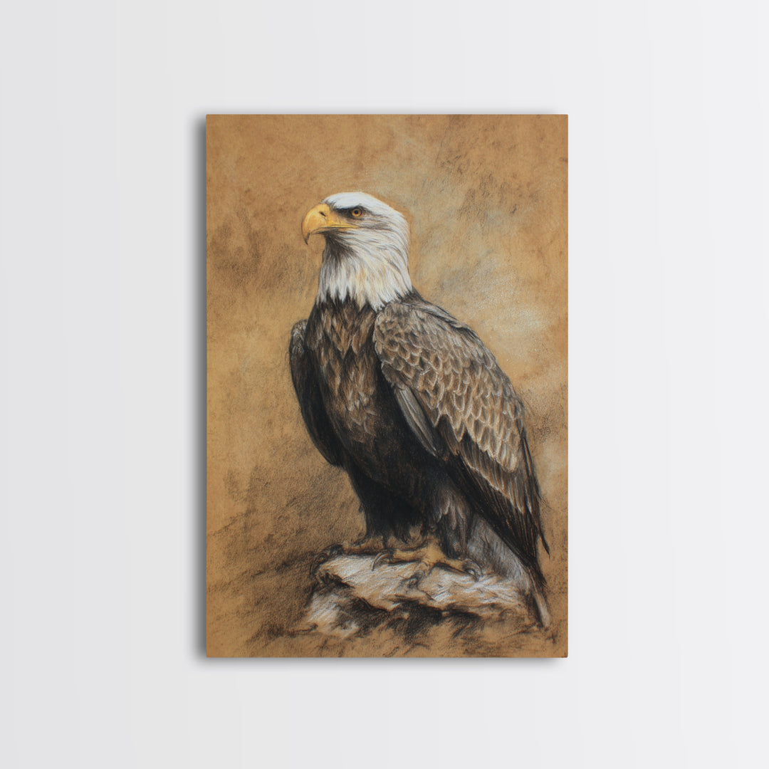 Eagle Portrait with Dramatic Mountain Wind Framed Canvas Print, Bird Art, Art Deco, Living Room Decor, Oil Painting, Flight, BIR-2x3-20