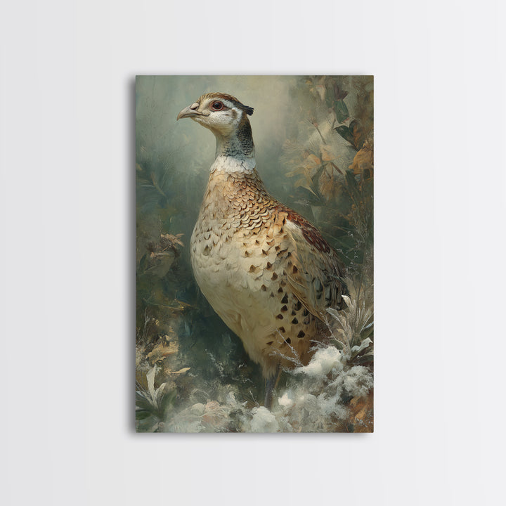 Pheasant with Ornate Feather Details Framed Canvas Print, Bird Art, Rustic Home Decor, Living Room Decor, Fine Art, Flight, BIR-2x3-3
