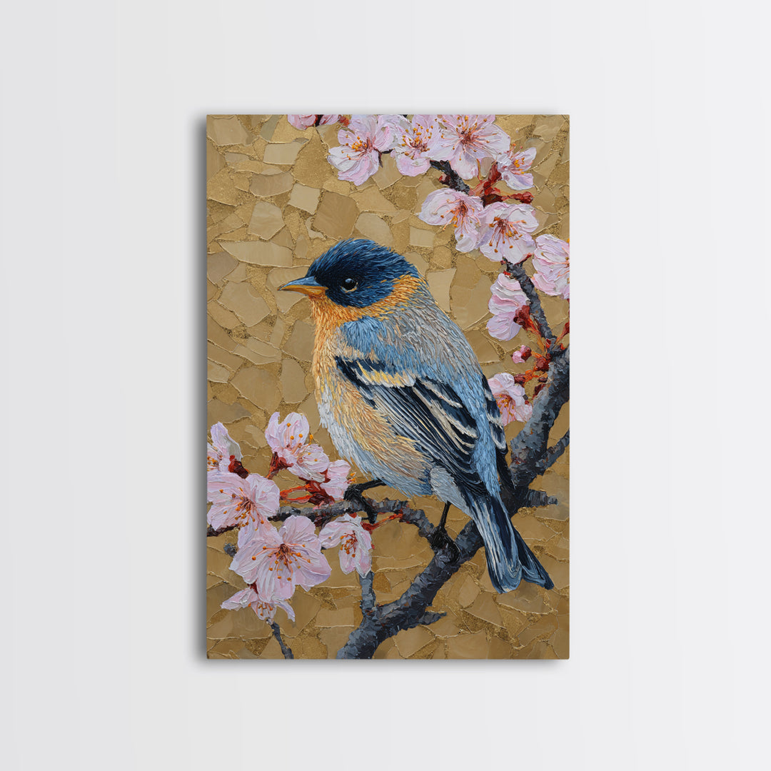 Songbird Perched on Cherry Blossoms Canvas Print, Bird Art, Fine Art Print, Living Room Decor, Fine Art, Flight, Wall Decor, BIR-2x3-40