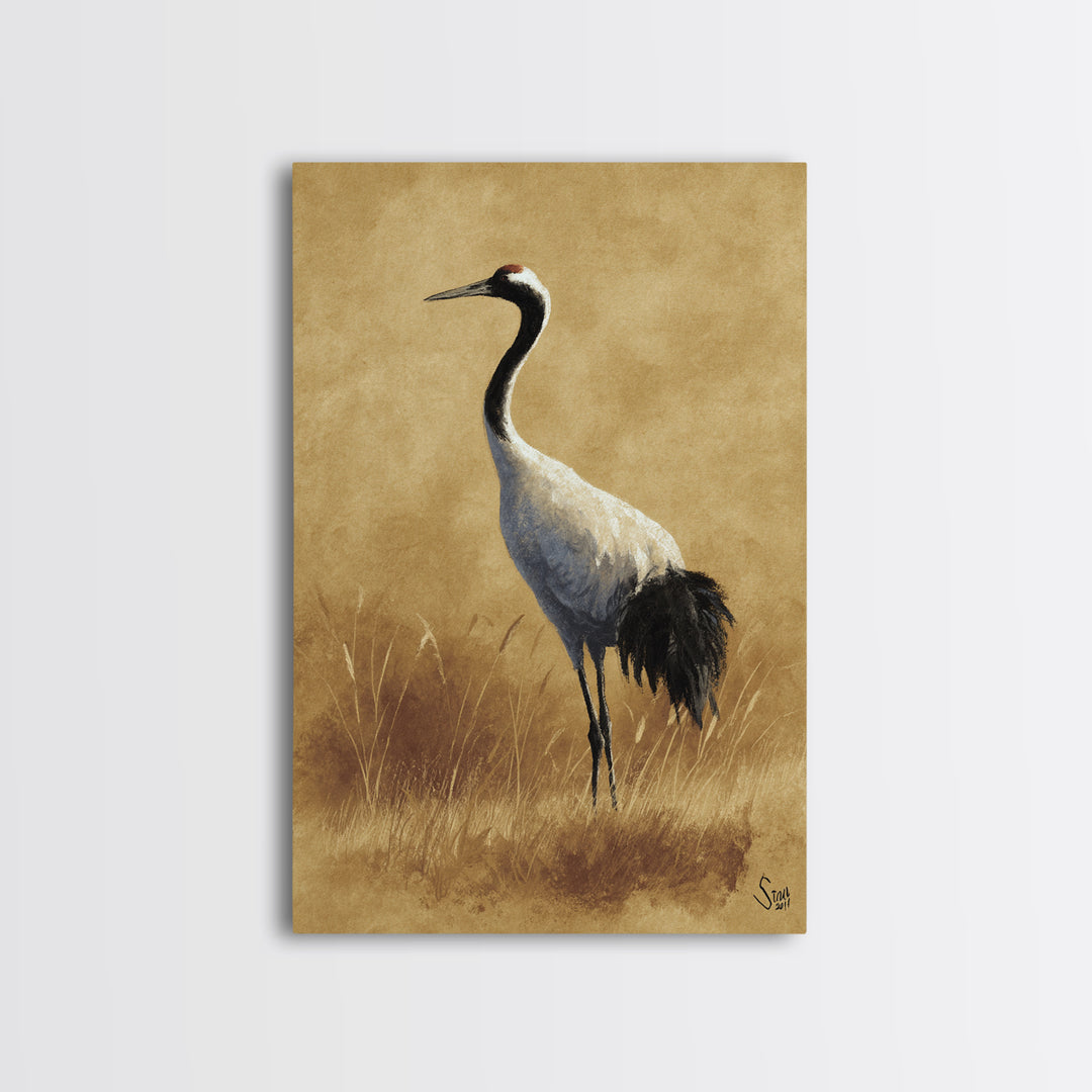 Crane and Lotus Composition Canvas Print, Bird Art, Art Deco, Living Room Decor, Fine Art, Flight, Gallery Wall, Mcm Decor, BIR-2x3-49