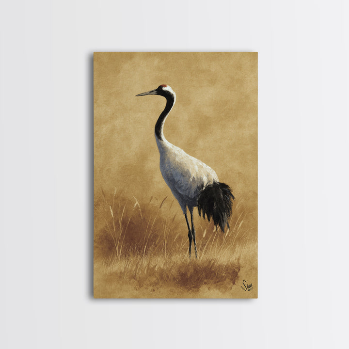Crane and Lotus Composition Canvas Print, Bird Art, Art Deco, Living Room Decor, Fine Art, Flight, Gallery Wall, Mcm Decor, BIR-2x3-49