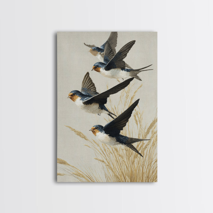 Flock of Swallows Sweeping Across Open Sky Canvas Print, Bird Art, Art Deco, Living Room Decor, Abstract Art, Flight, BIR-2x3-62
