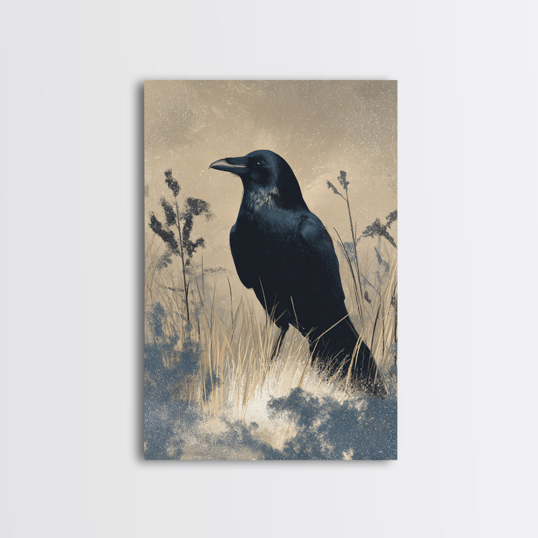 Raven Silhouette with Gothic Atmosphere Canvas Print, Bird Art, Farmhouse Decor, Living Room Decor, Fine Art, Flight, BIR-2x3-65