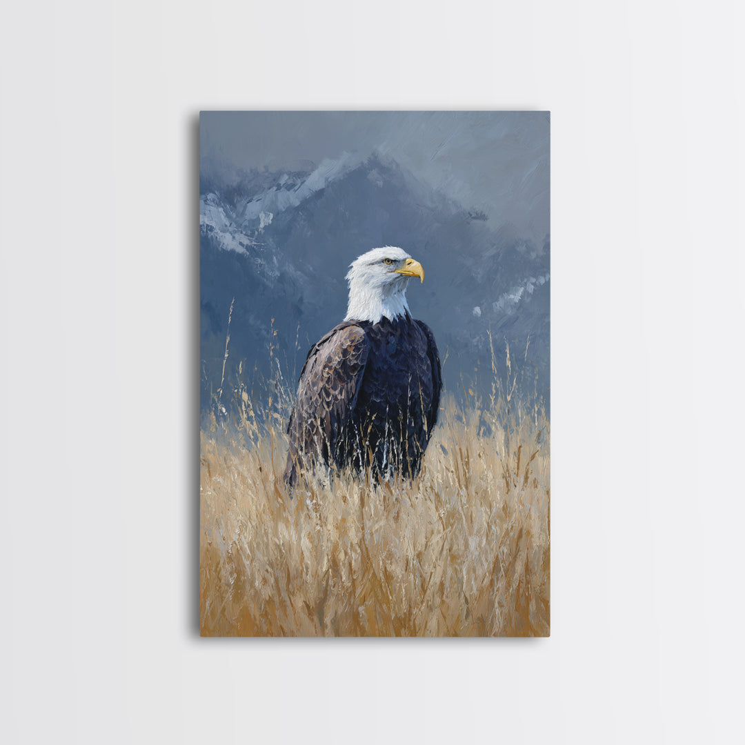 Eagle Portrait with Dramatic Mountain Wind Framed Canvas Print, Bird Art, Digital Print, Living Room Decor, Fine Art, Flight, BIR-2x3-68