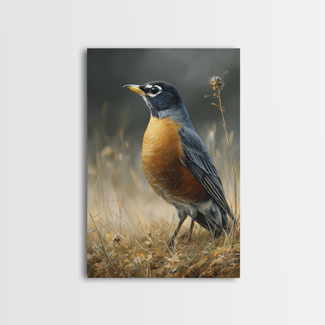Robin in a Spring Garden with Soft Canvas Print, Bird Art, Art Deco, Living Room Decor, Oil Painting, Flight, Gallery Wall, BIR-2x3-71