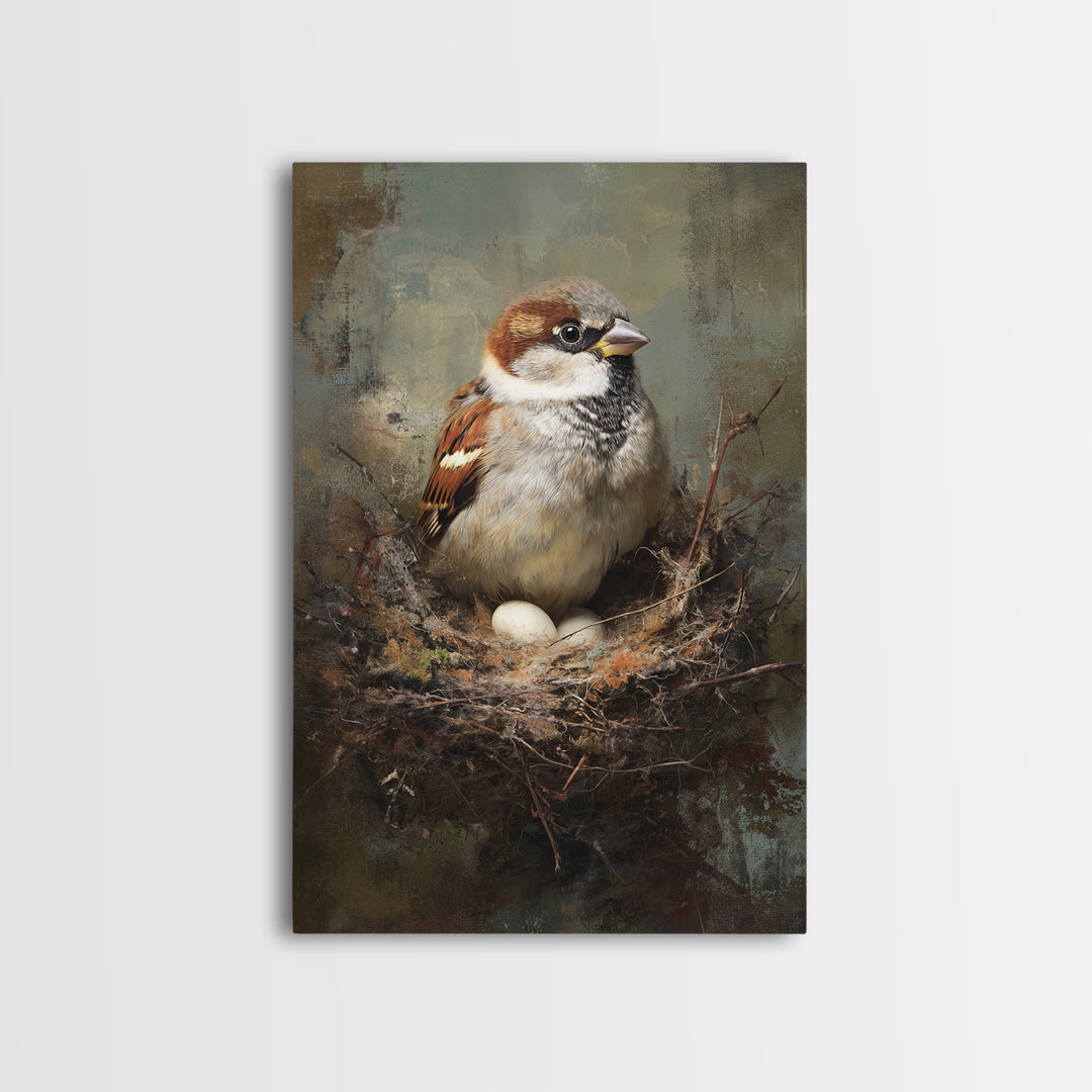 Bird Nest with Eggs and Delicate Twigs Framed Canvas Print, Bird Art, Printable Wall Art, Living Room Decor, Fine Art, Flight, BIR-2x3-78