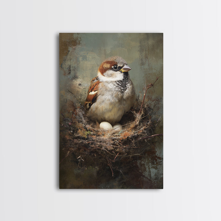 Bird Nest with Eggs and Delicate Twigs Framed Canvas Print, Bird Art, Printable Wall Art, Living Room Decor, Fine Art, Flight, BIR-2x3-78