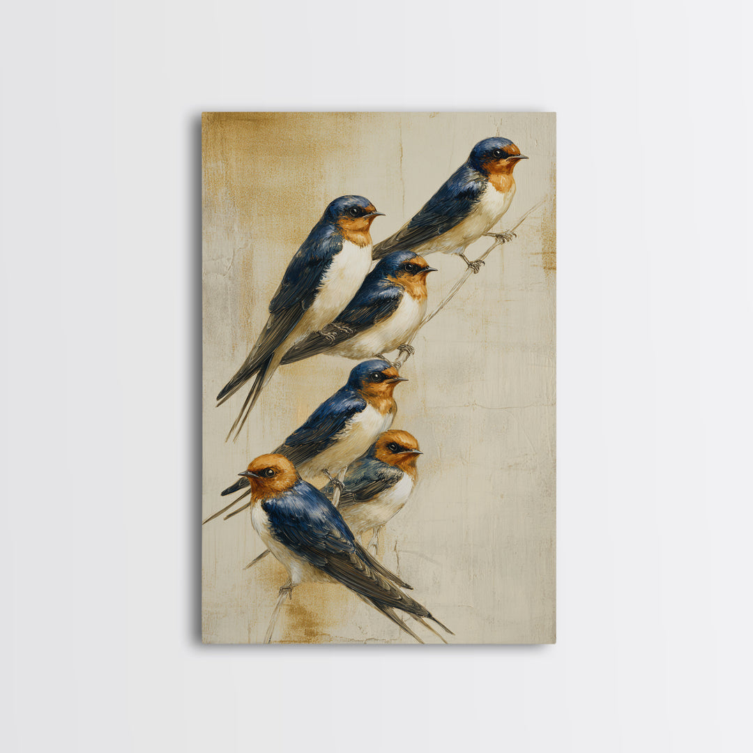 Flock of Swallows Sweeping Across Open Sky Canvas Print, Bird Art, Art Deco, Living Room Decor, Abstract Art, Flight, BIR-2x3-86
