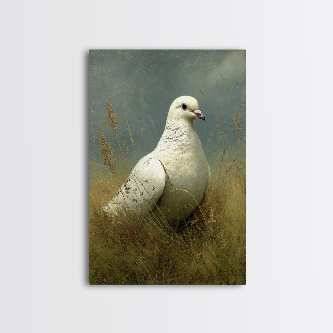 White Dove with Olive Branch and Calm Canvas Print, Bird Art, Printable Art, Living Room Decor, Watercolor Art, Flight, BIR-2x3-96