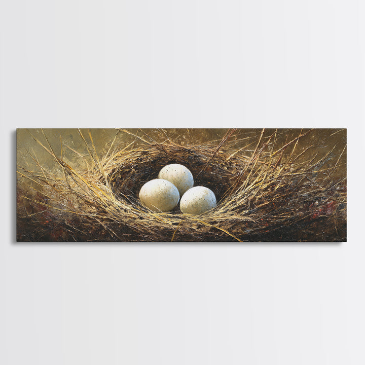 Bird Nest with Eggs and Delicate Twigs Canvas Print, Bird Art, Floral Art, Living Room Decor, Fine Art, Flight, BIR-3x1-14