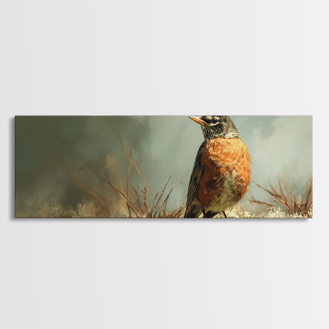 Robin in a Spring Garden with Soft Canvas Print, Bird Art, Luxury Decor, Living Room Decor, Fine Art, Flight, Art Deco, BIR-3x1-31