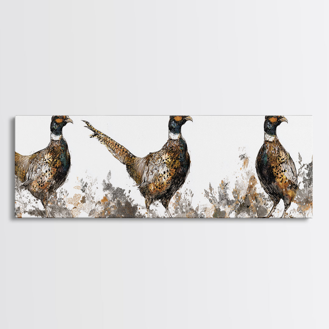 Pheasant with Ornate Feather Details Canvas Print, Bird Art, Art Print, Living Room Decor, Fine Art, Flight, Original Art, BIR-3x1-35