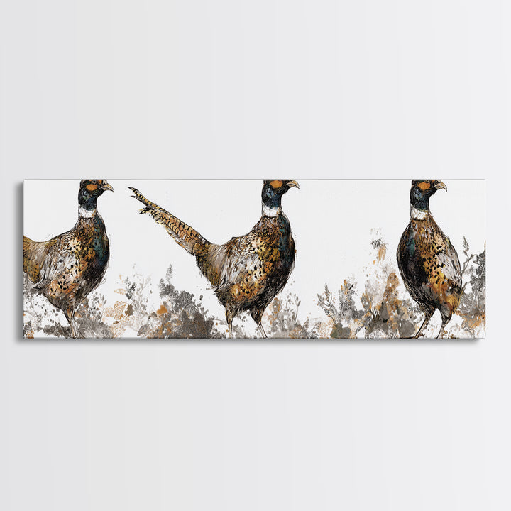 Pheasant with Ornate Feather Details Canvas Print, Bird Art, Art Print, Living Room Decor, Fine Art, Flight, Original Art, BIR-3x1-35