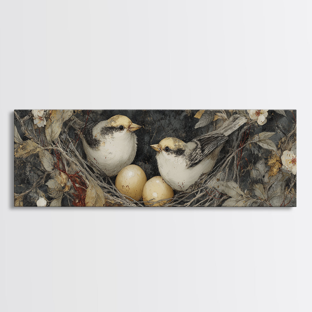 Bird Nest with Eggs and Delicate Twigs Canvas Print, Bird Art, Digital Print, Living Room Decor, Fine Art, Flight, Bird Prints, BIR-3x1-38
