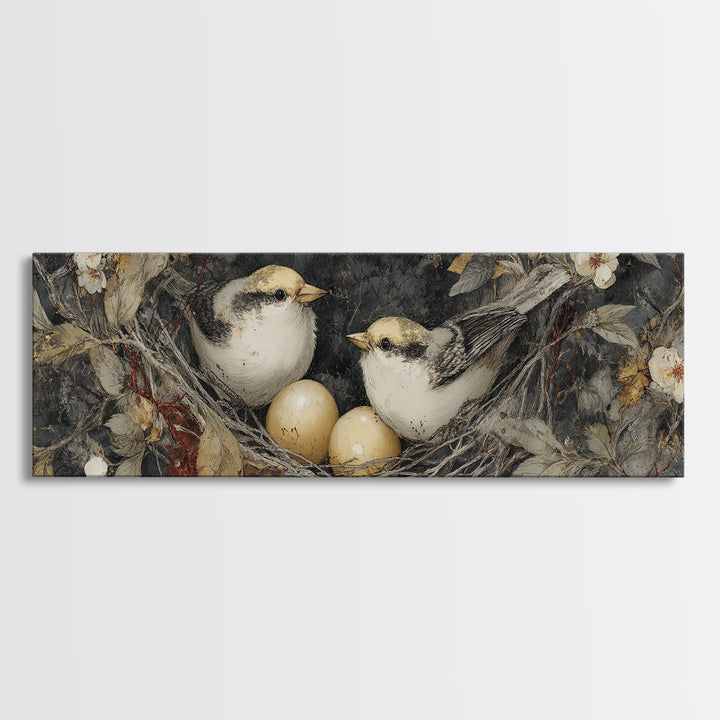 Bird Nest with Eggs and Delicate Twigs Canvas Print, Bird Art, Digital Print, Living Room Decor, Fine Art, Flight, Bird Prints, BIR-3x1-38