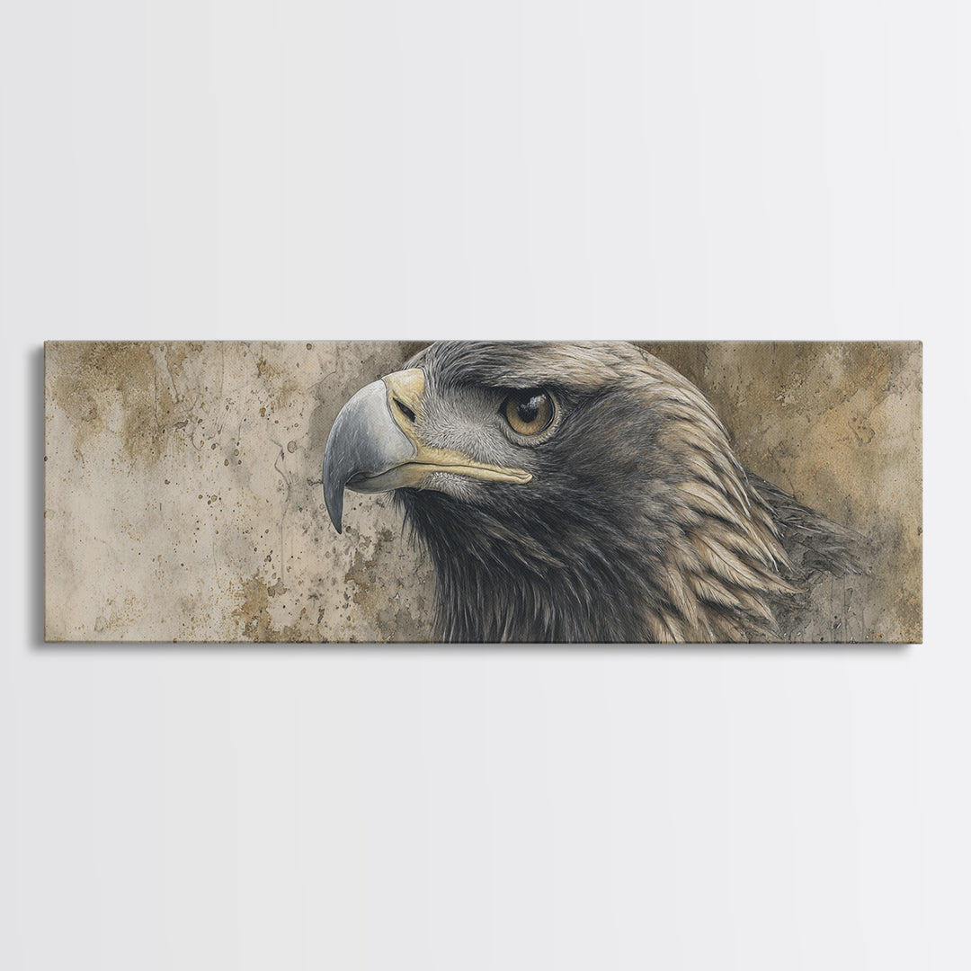 Eagle Portrait with Dramatic Mountain Wind Canvas Print, Bird Art, Digital Download Art, Living Room Decor, Fine Art, Flight, BIR-3x1-4